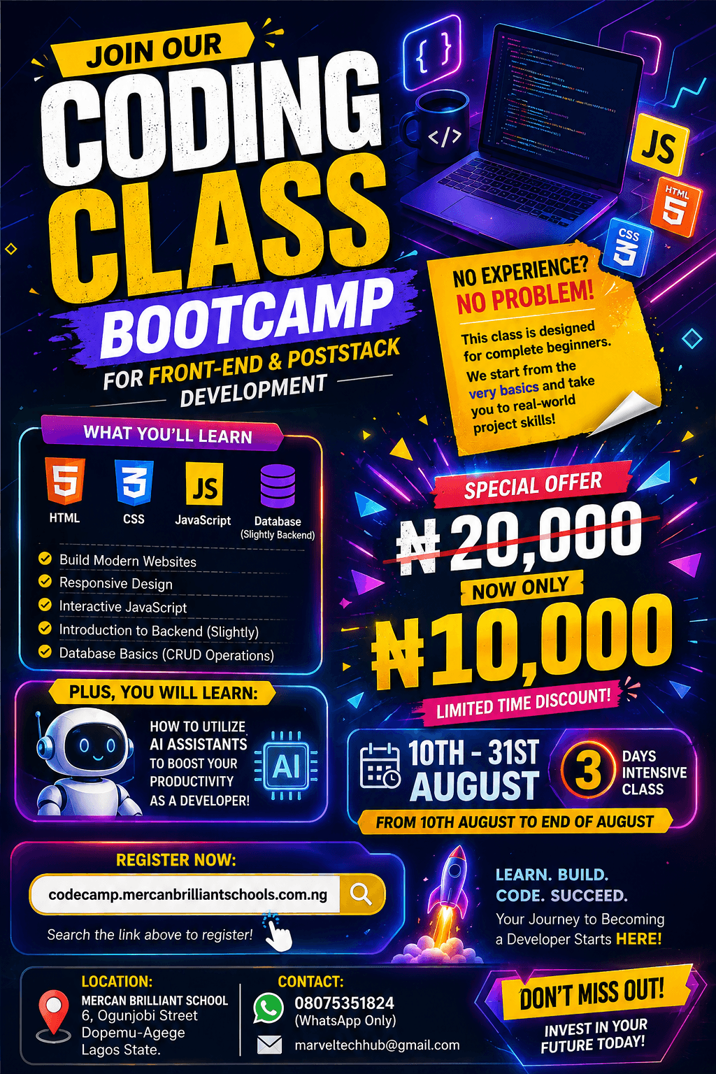 Coding Class Bootcamp flyer